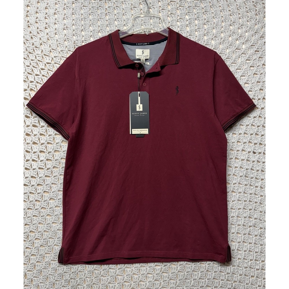 Scott James Shirt Mens XL Burgundy Cotton Blend Stretch Button Polo Shirt NWT